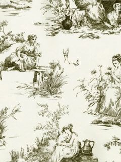 ALL ABOUT THE LADIES BLACK AND WHITE COLONIAL TOILE WALLPAPER BF26807