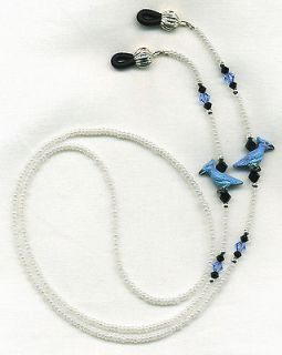 BLUE JAY Bird Eyeglass Glass es Holder Necklace Leash Chain *CUSTOM