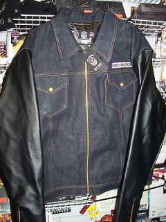 SONS OF ANARCHY MENS ROUGH RIDER DENIM FRONT LEATHER SLEEVE LINED ZIP