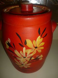 Vintage Ransburg Canister Cookie Jar Red with Yellow Black Floral