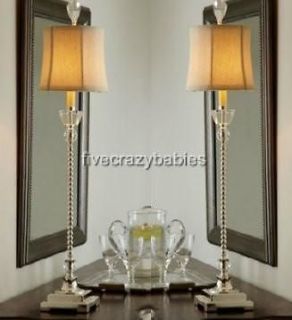 Slim SILVER CRYSTAL Buffet Table Lamp PAIR Set Antique Traditional