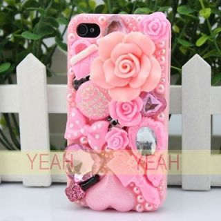 pink crystal flower anna sui diamond case battery cover for iphone 4