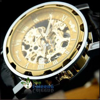 VINTAGE COOL Skeleton Mens Automatic Mechanical Wrist watch Leather