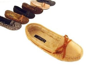 New Women Fur Moccasin Warm Round Toe Flats Shoes Size 5 10