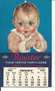 1955 ROYSTER FERTILIZERS CALENDAR W BABY ARTIST CHARLOTTE BECKER