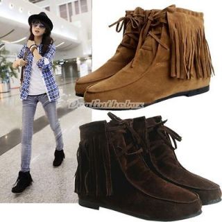 Pretty Classic Soft Tassels Lace UP Flats Inside Shoes Ankle Boots