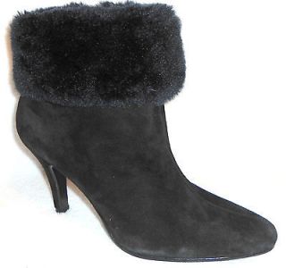 NEW SKECHERS BLACK SUEDE FASHION ANKLE BOOTS WITH FURRY CUFF 8 M