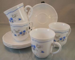 Arcopal ROMANTIQUE 4 Cups and 4 Saucers Made in France