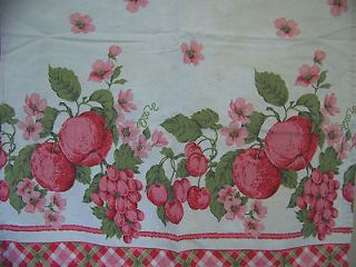 Vintage Kitchen Curtains Fabric 4 Panels Fruit Reds Pinks