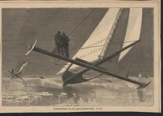 Ice Boat Race Hudson River c.1875 antique ice skating wood engraving