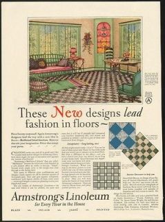 1926 Print Ad ARMSTRONG LINOLEUM Tiles New Design Floor