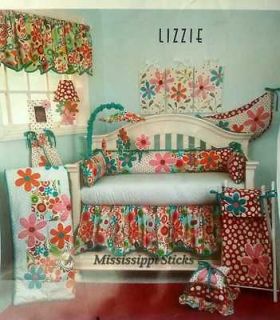 Cotton tale Crib Set Nursery Bedding Retro Flower aqua floral girl
