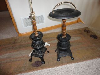 Leviton Antique Table Lamp Vintage Pot Belly Stove Lamp and Ashtray