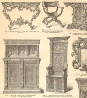 1887 Furniture, Rococo, Renaissance, Gothic and Louis XV Style Antique
