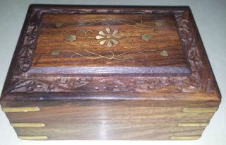 Hand Made Jewelry Trinket Box Sheesham Wood, Brass Inlay,W/ Velvet
