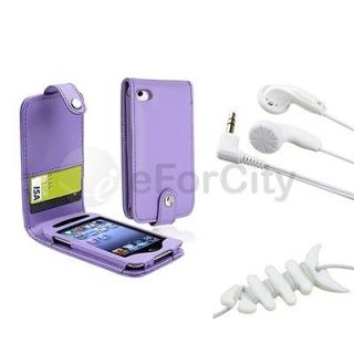 Leather Case w/Card Holder+Smart Wrap+Headset For iPod Touch 4 4G 4th