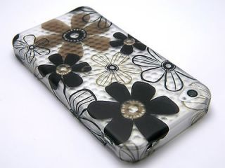 Brown Flower T Clear Cube GUMMY GEL Rubber SKIN Soft CASE IPHONE 4 4S