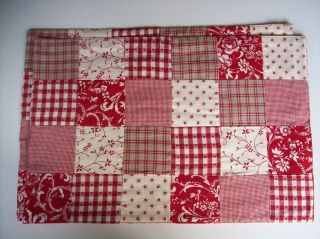 Red and Creamy White Romantic French Country Cotton Patchwork