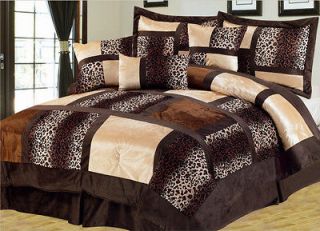 7Pcs King Leopard Patchwork Micro Suede Comforter Set