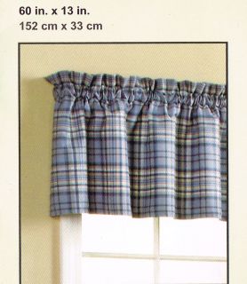 ASPEN PLAID Curtain Drape Window Rod Pocket VALANCE SLATE Blue Stripe