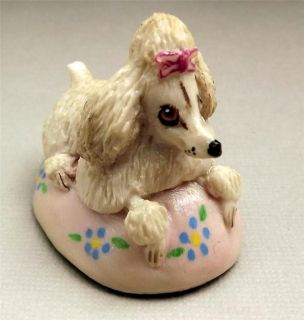 VINTAGE BASIL MATTHEWS HAND SCULPTED POODLE WITH PINK BOW   SIGNED BY