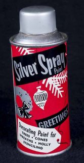 Vtg 50s Silver Spray Christmas Decorative Paint 6oz FULL Can ~ Cones