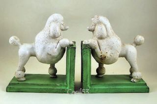 PAIR CAST IRON WHITE POODLE DOG BOOKENDS