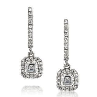 90ct Asscher Cut Diamond Dangle 18k White Gold Earrings