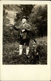 Austrian Hunter Gun Hat Walking Stick Hunting Dog RPPC