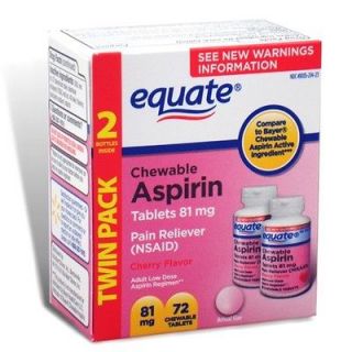 Aspirin Cherry Flavor 81 mg, 72 Chewable Tablets Equate