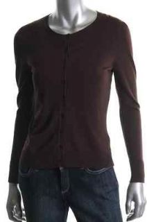 August Silk NEW Brown Ribbed Button Front Crew Neck Cardigan Sweater