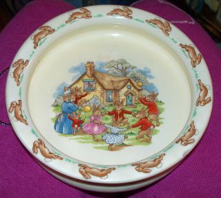 Bunnykins Ring Around The Rosy Vintage Ceramic Porcelain Baby Dish