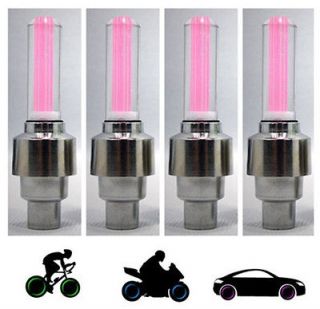 For Mini Smart Maserati 2PCS Motor Car Bicycle Wheel Valve PINK LED