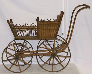 Era Wicker & Wood Baby Doll Buggy Pram Stroller All Originial
