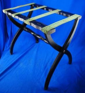 Wooden Black Gold & Green Folding Luggage Rack Stand Holder Toleware B