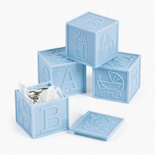 BLUE BABY BOY SHOWER BLOCKS FAVORS DECORATIONS (LOT OF 12) NEW NICE