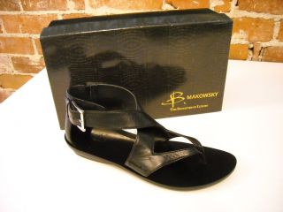Makowsky Gold Black Leather Gladiator Sandals