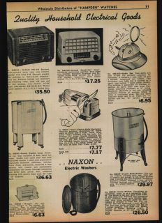 1949 ad Radio Safari Hat DeWald Handi Set Naxon Washing Machine
