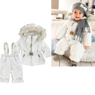 Baby Boy Girls winter Quilted Snow Ski Suit Jacket +Brace Pant 2pcs