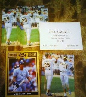 1992 PLAYERS CHOICE CARTRIGHTS JOSE CANSECO + 8 1990 SUPER CARD W