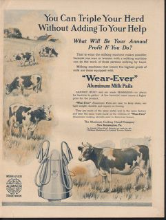 1920 ALUMINUM COOKING UTENSIL WEAR EVER MILK PAILS COW FARM BARN