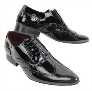 Mens Patent Shiny Black Leather Laced Shoes Italian Design Party