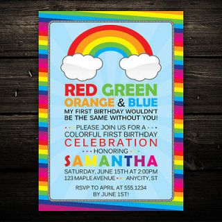 Rainbow Printable Baby Shower or Birthday Invitations   Any Color