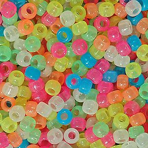 500 Multi Color Glow in Dark Pony Beads for kids crafts hair rave
