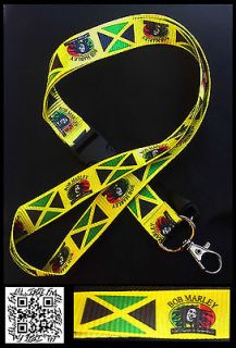 Marley Jamaica Flag Green Yellow Blk Keychain Necklace Lanyard Reggae