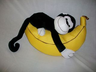 22 Kellytoy Black Smiling Monkey on Banana BIG Stuffed Animal Plush