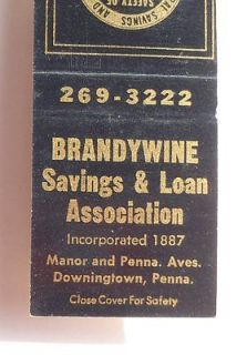 1960s Matchbook Brandywine Savings & Loan Association Downingtown PA