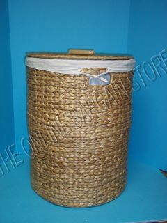 Seagrass Wicker Jute Storage Hamper Laundry Basket Trash Can with lid