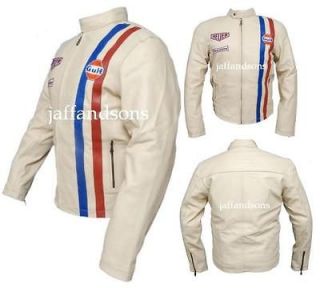 Steve McQueen Grand Prix Driver Leman Biker 100% Genuine Cream Leather