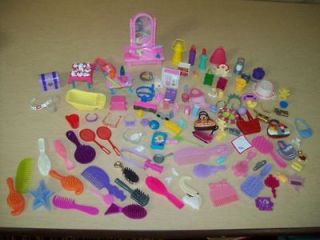 Lot 124 pc ~Barbie Doll accessories~pu rse~vanity items~boombox~ cup